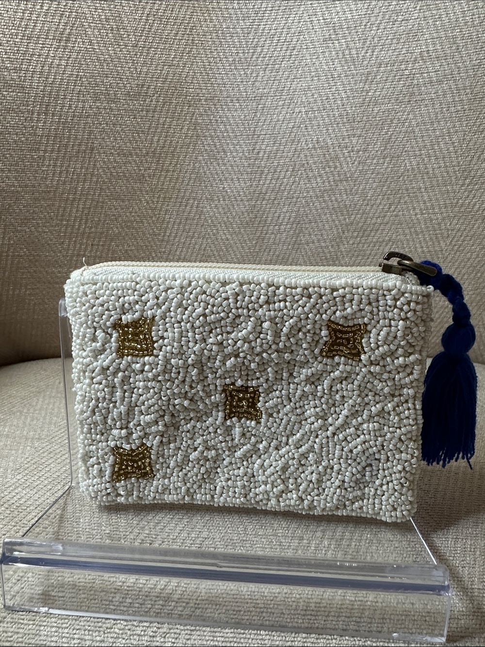 Beaded Evil Eye Coin Purse with Blue Tassel - Picture 3 of 6